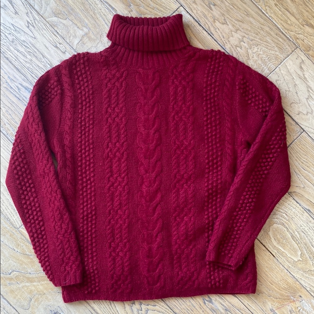 Burgundy 100% Cashmere Cable Knit Turtleneck Sweater, EUC
